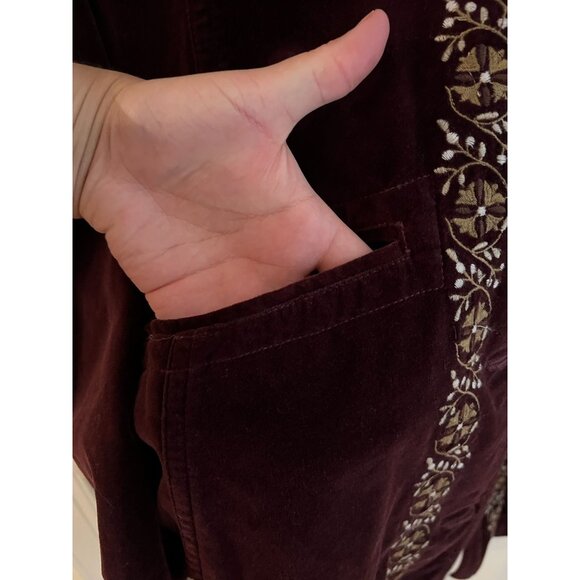 Johnny Was Embroidered Velvet Coat Jacket S Burgundy Floral Boho Style Sz Small - Picture 4 of 8